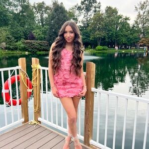 EUC Homecoming Cocktail Dress.  Pink Petal Mini Dress Sz S